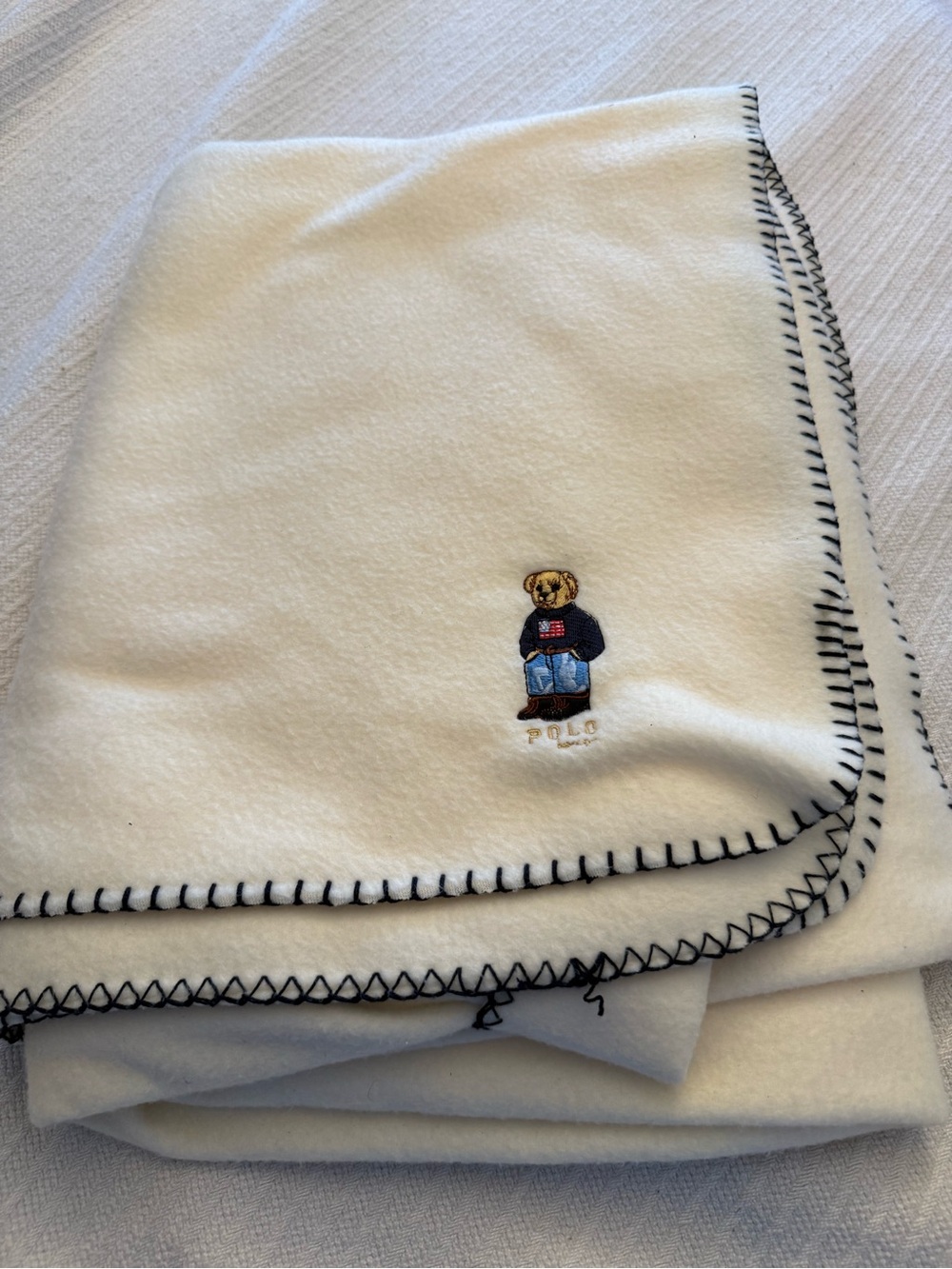 Lauren Ralph Lauren Ivory Throw with Navy Label Detail